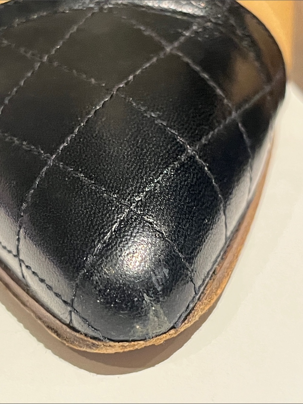 CHANEL Beige Leather Slingback Heels with Black Quilted Toe - Picture 11 of 11